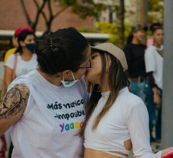 lesbian women kissind during festival